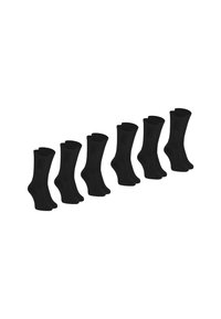 Chaussettes en coton noir dans un ensemble de six. Chaque chaussette possède un ourlet côtelé et une texture lisse, avec un design classique montant jusqu'au genou.