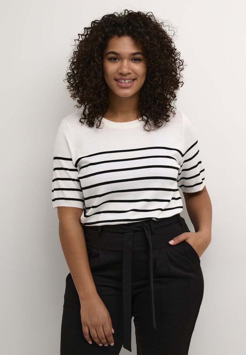 Kaffe Curve MALIA NARROW - Triko s potiskem - chalk black stripe
