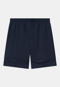 Pantalones cortos deportivos de color navy con cintura elástica, textura suave y detalles de panel de malla en el dobladillo. Diseñados para la comodidad y la movilidad.