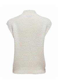 Helle, ärmellose Strickjacke mit hohem, geripptem Kragen. Verfügt über ein strukturiertes Strickmuster und einen gerippten Saum. Rückansicht dargestellt.