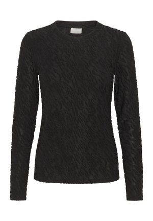 Must have mustahe, sääristegusega laineriidega must pikkade varrukatega topp. Ümar kaelus ja kehakujuline siluett. Valmistatud pehmest materjalist, mis on kerge ja mugav.