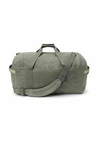 Olijfgroene sporttas met dubbele handgrepen en verstelbare, gevoerde schouderriem, rechtopstaand op een witte achtergrond.