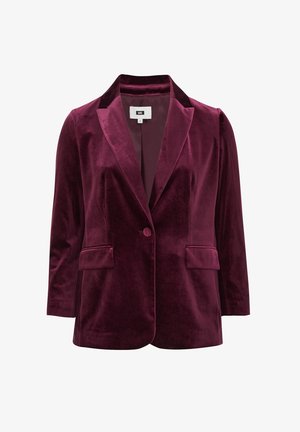 Burgundy samettinen naisten bleiseri, jossa on lovelliset kaulukset, yksi nappisuljin ja läppätaskut, koko 46.