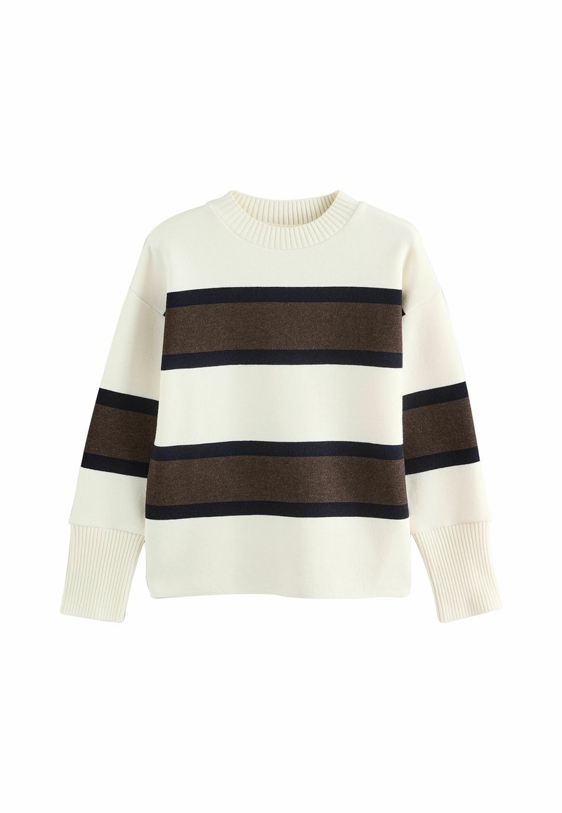 Pull Femme Next Marron à Rayures Noir Et Blanc - Taille 6, Manches Longues, Neuf Avec étiquettes