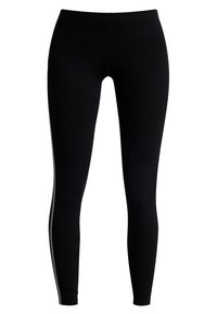 Svarta leggings i stretchtyg med en slank design och kontrasterande vita sidostråk för en åtsittande look. Ingen fickor.