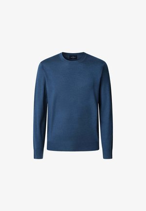 Blause gestrickte Sweater, runder Halsausschnitt, lange Ärmel, gerippte Bündchen und Saum, glatte Textur, minimalistisches Design, keine Muster oder Akzente.