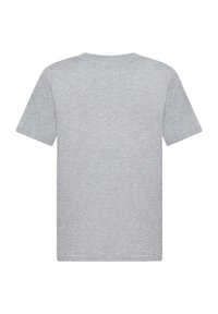 Gray short-sleeve t-shirt, made of soft cotton blend fabric, round neckline, smooth texture, plain design, no visible graphics or embellishments.