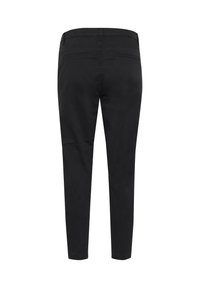 Pantaloni neri skinny con tessuto in cotone misto, dotati di tasche posteriori, vita alta e gambe affusolate.