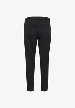 Zwarte slim-fit broeken van een gladde katoenmix, met achterzakken, een middelhoge tailleband en taps toelopende benen.