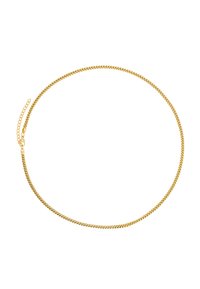 Collier en chaîne dorée au ton or, avec un design plat tissé, équipé d'un fermoir mousqueton et d'une chaîne de longueur ajustable pour un ajustement personnalisé.