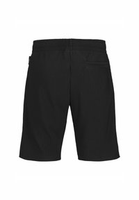 Black ribbed shorts with elastic waistband, featuring a back pocket. The fabric has a textured finish, emphasizing the striped pattern.
