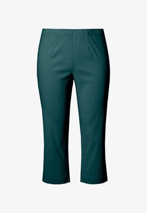 Donkergroene, hoogwater cropped broek met nette voornaad en rechte pijpen, getoond op een witte achtergrond.