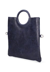 Marine leren handtas met ronde bovenhandgreep, slank design, gestructureerde afwerking en zijhardwareaccenten. Soepele, gestructureerde vorm.