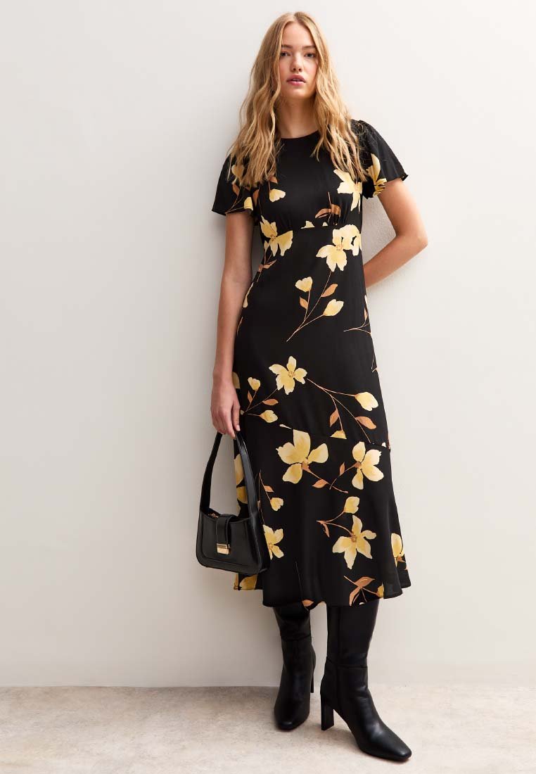New Look FLORAL PRINT TIERED MIDI - Jersey dress - black pattern/black - Zalando New Look FLORAL PRINT TIERED MIDI - Jersey dress - black pattern/black - Zalando