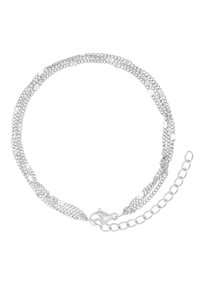 Bracciale multi-chain in argento con vari anelli, dettagli testurizzati e chiusura con estensione regolabile.