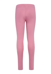 Rosa leggings i blødt, strækbart materiale med en tætsiddende pasform. Har en glat talje og uden mønstre eller synlige sømme.