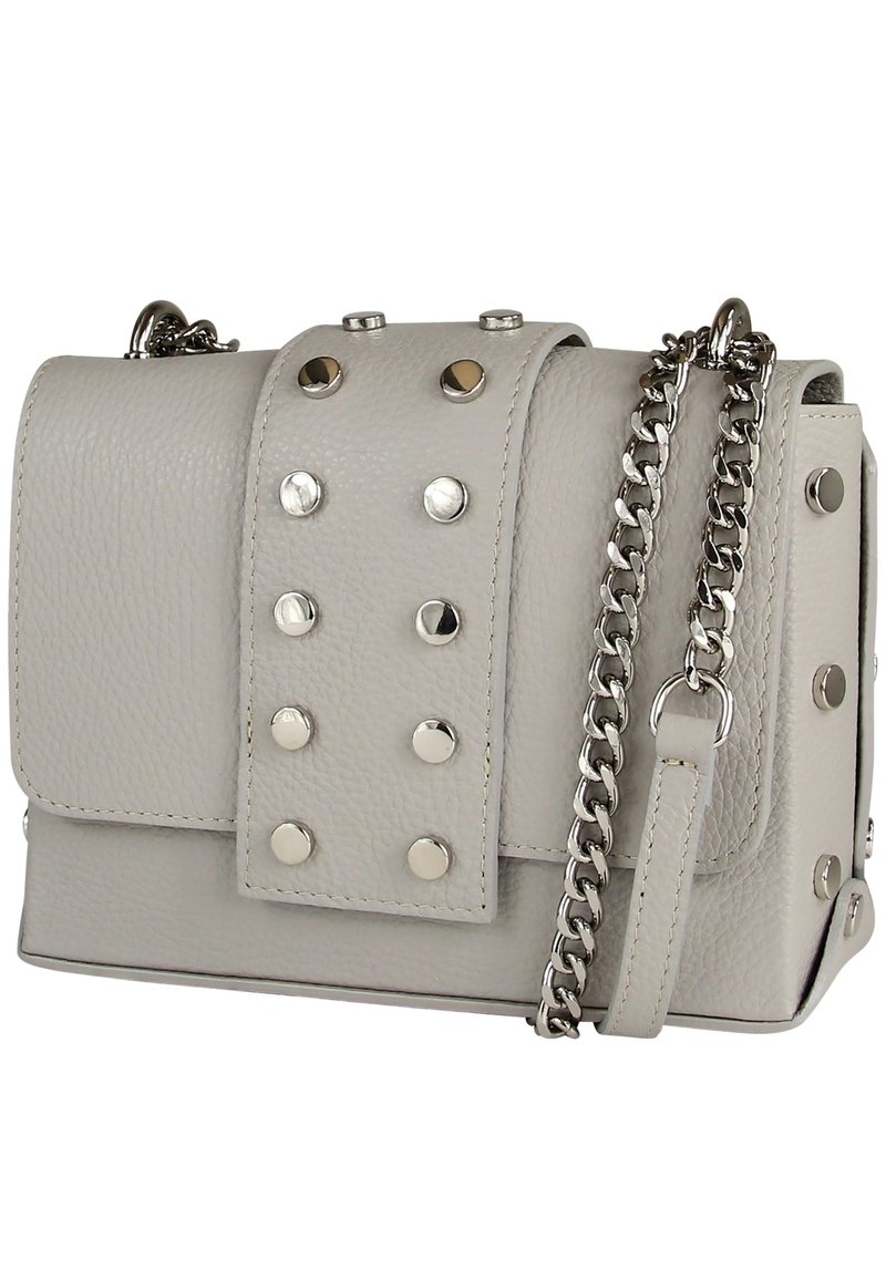 dames tas echt leer, metallic zilver, 24 cm