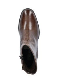 Bottines en cuir marron avec une finition lisse, fermeture éclair sur le côté et bout arrondi. Dotées d'une semelle texturée pour une meilleure adhérence.