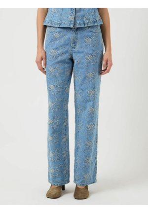 YASSIA MW BESTICKTE - Straight leg jeans - light blue denim