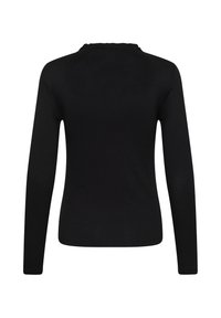 Black long-sleeve fitted top with a round neckline, shown from the back on a plain white background.