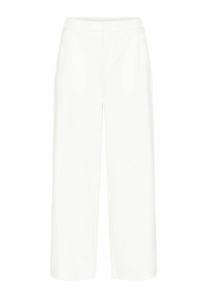 Pantalons larges blancs avec une texture lisse, taille haute et sans poches ni embellissements visibles. Design épuré et minimaliste.