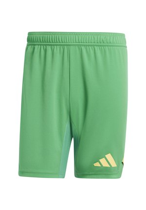 Groene sportshorts van lichtgewicht stof. Voorzien van een elastische tailleband, gele logo accenten en zijkanten voor ademend vermogen.