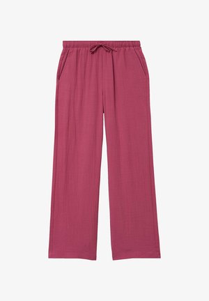 Pantalon décontracté à jambes larges en rose poudré avec taille élastique et cordon de serrage, doté de poches latérales.