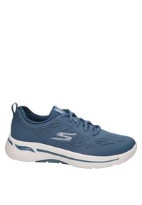 Sport Schuhe aus blauem Mesh-Material mit einer weißen Sohle. Zu den Merkmalen gehören ein atmungsaktives Obermaterial, eine Schnürung und das ArchFit-Branding an der Seite.