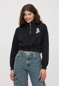 Terranova CROP A COLLO ALTO CON HALF ZIP E STAMPA COLLEGE - Felpa - nero