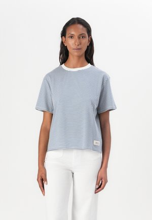 TOM TAILOR DENIM BOXY - Paprasti marškinėliai - small dusty blue/white