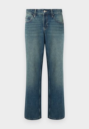 Μπλε τζιν παντελόνι από ντένιμ με ευθεία γραμμή, μέση μεσαίας ανόδου, πέντε τσέπες και διακριτική ξεθώριαση. Κλείσιμο με κουμπί και θηλιές ζώνης περιλαμβάνονται.