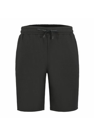 Pantalones cortos negros con cintura elástica, cordón y bolsillos laterales. Tela suave y diseño a la altura de la rodilla. Adecuados para uso casual.