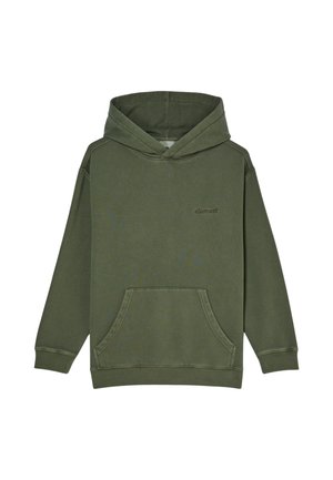 Sweat à capuche vert olive, manches longues, poche kangourou à l’avant et petit logo "element" sur la poitrine.