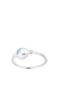 Sterling Silberring mit einem runden Türkisstein. Verfügt über eine polierte Oberfläche und ein eingraviertes "925"-Zeichen auf dem inneren Band. Schlichtes Design.