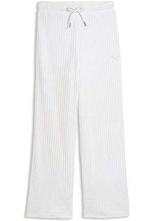 Pantalones anchos de punto acanalado blanco con cintura elástica y cordón, con un sutil logo de Puma en la parte superior del muslo.