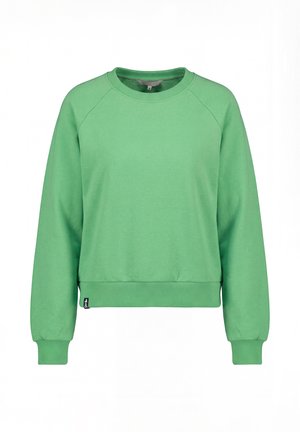 Green long-sleeve crewneck sweatshirt with ribbed cuffs and hem, displayed against a white background.