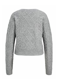 Pullover grigio a maglia con motivo a treccia, design cropped, maniche lunghe, colletto e orlo a coste. Tessuto morbido con una vestibilità comoda.