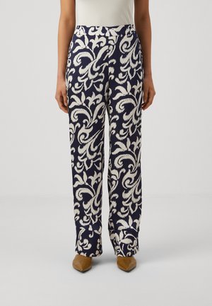 VILA VIKARIA WIDE PANTS - Trousers - navy/birch