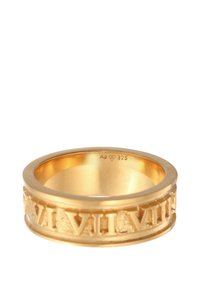 Gold-plated ring featuring engraved Roman numerals VI and VII along the band, polished surface, and smooth, rounded edges. Marked "925."