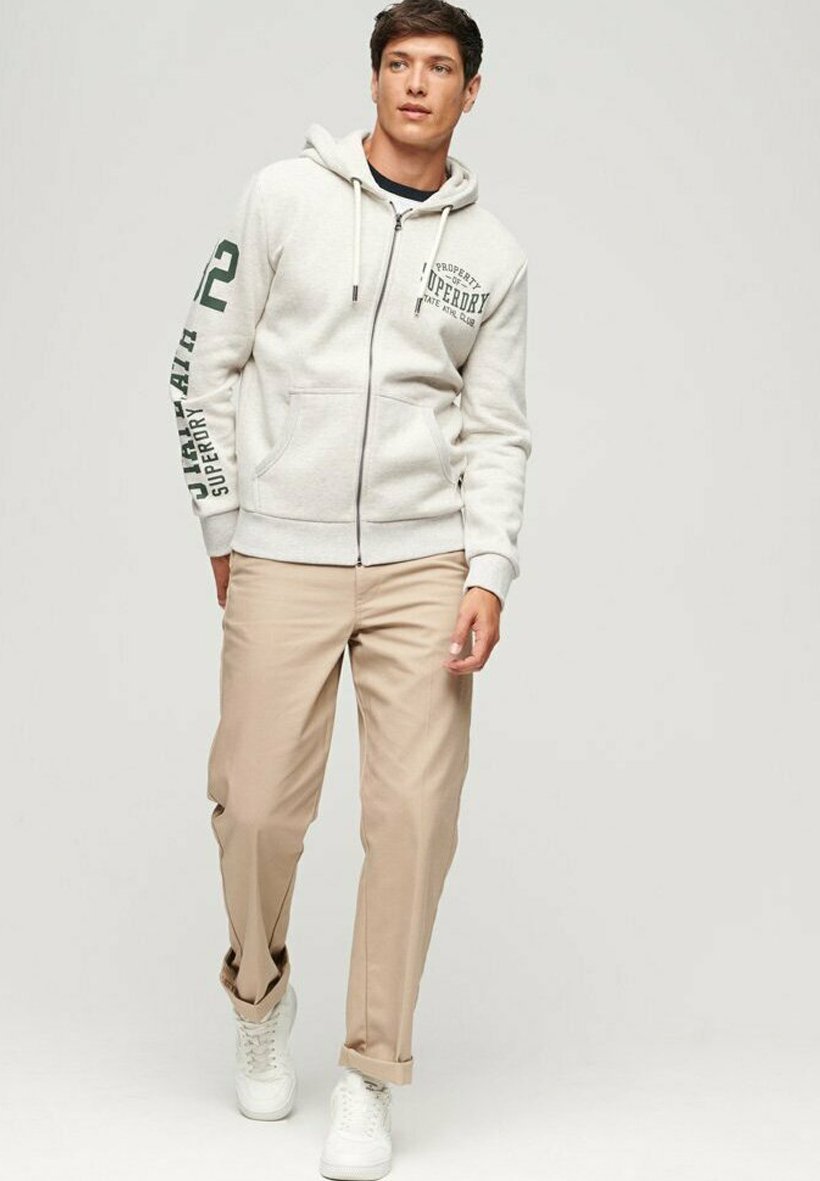 Felpa Con Zip Superdry Uomo, Cappuccio, Colore Bordeaux, 87% Cotone 13% Poliestere