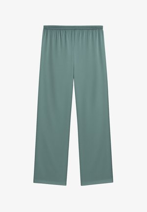 Lichtgroene wijde broek van gladde stof, met een elastische tailleband en zonder zichtbare hardware of patronen.