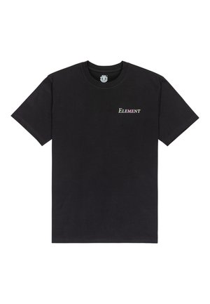 Sort bomulds T-shirt med korte ærmer og rund halsudskæring. Broderet "ELEMENT" logo i mange farver på brystet.