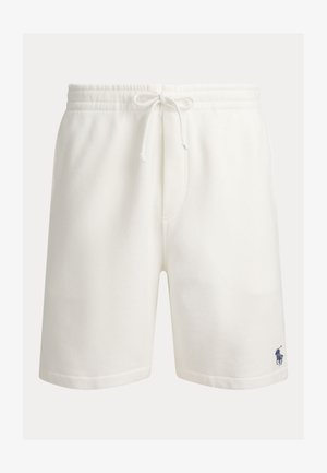 Bílé bavlněné šortky s elastickým pasem, stahovací šňůrkou a bočními kapsami. Na spodní levé straně je malý modrý polo logo.
