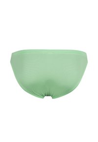 Groene gestreepte bikini onderkant met een gladde textuur en een aansluitend design. Beschikt over een low-rise stijl en naadloze randen voor comfort.