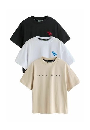 REGULAR FIT - 3 PACK EMBROIDERED LOGO - T-Shirt print - stone white black