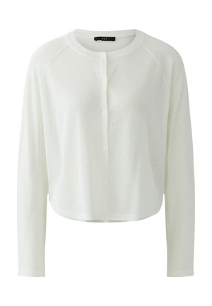 Witte lange mouwen button-up cardigan met een ronde halslijn en een iets cropped pasvorm, gemaakt van lichtgewicht stof.