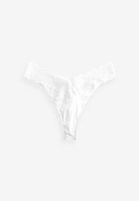 Witte string met een kanten tailleband met een bloemmotief. Gemaakt van zachte stof, heeft het naadloze randen en een minimalistisch ontwerp.