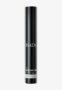 Clear gel brow fix in a cylindrical black tube with a glossy finish, featuring a silver band and white text labeling the product.