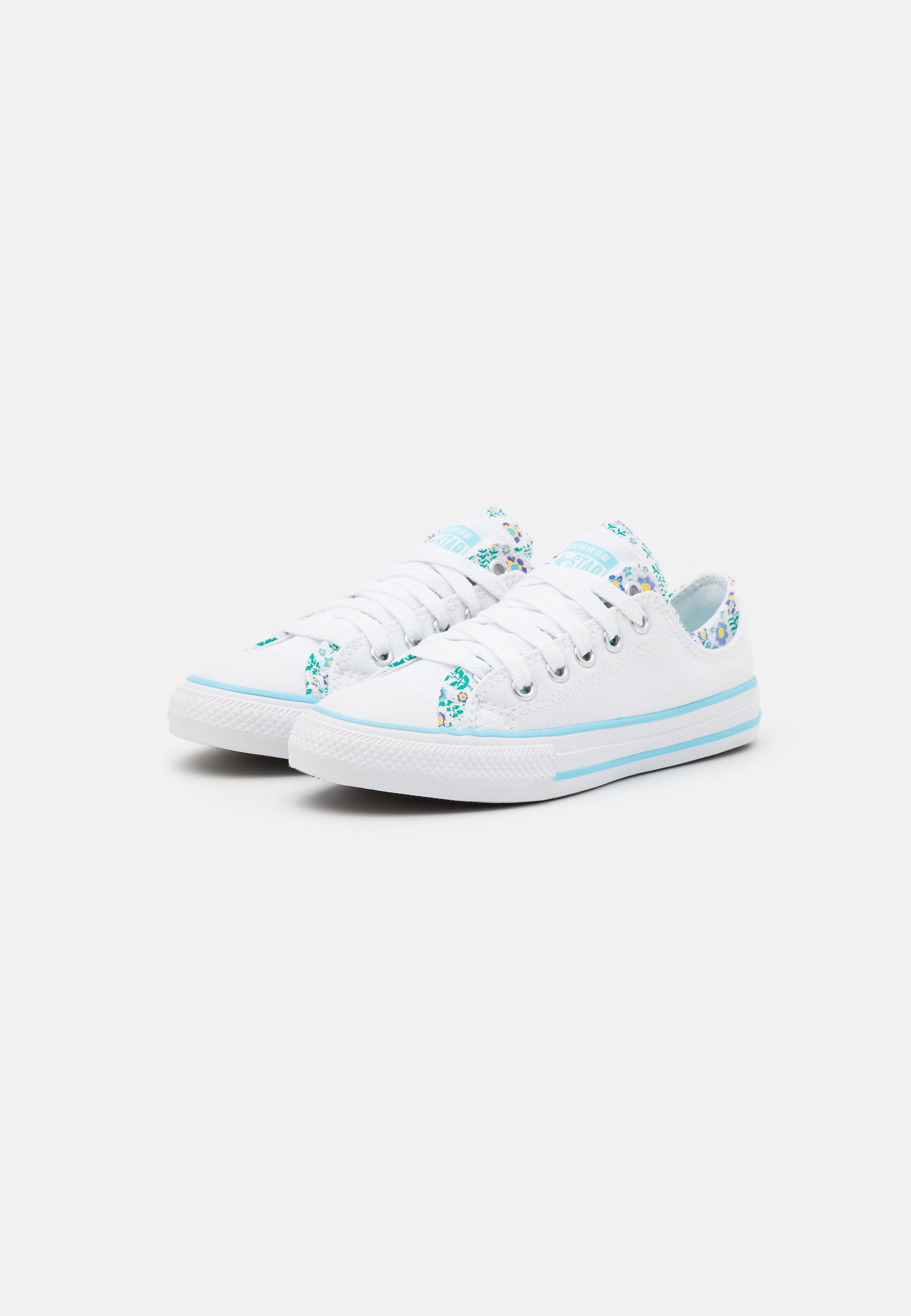 Converse CHUCK TAYLOR ALL STAR DOUBLE UPPER FLORAL - Baskets basses -  white/bleached cyan/court green/blanc - ZALANDO.FR