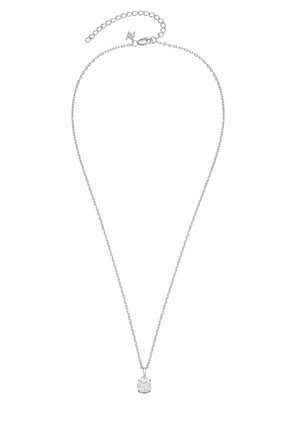Silberne Gliederkette mit klarem Kristallanhänger, zartes Design und verstellbare Länge. Mit Karabinerverschluss.